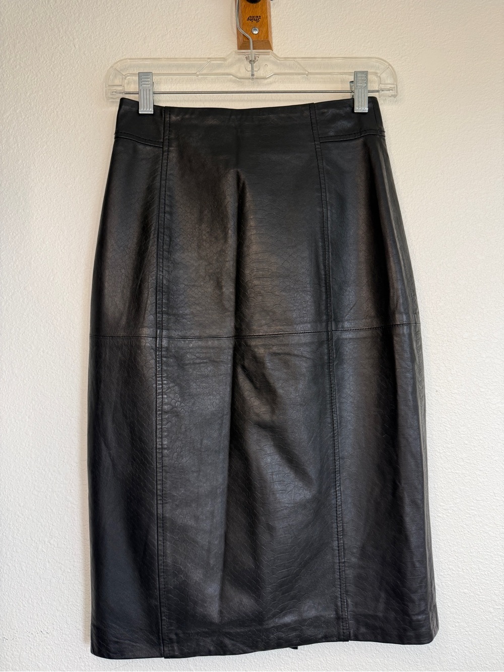 Halogen Genuine Leather Pencil Skirt Snake Embossed Black Sz 0 Classic